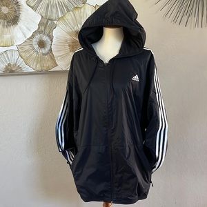 Adidas Black Windbreaker Full Zip Up Hooded Athletic Jacket Mens Hooded